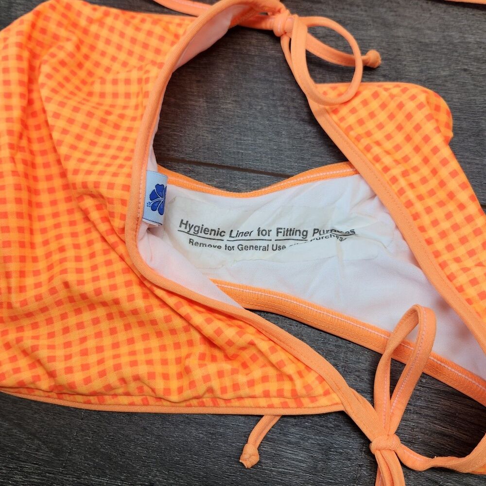 2 Piece Orange Check Lined NWT String Bikini Size Large Ocean Avenue - Picture 2 of 5